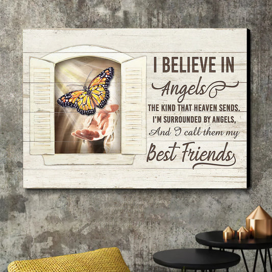 Heaven Landscape Canvas - Jesus hand, Butterfly, Mystic Light Landscape Canvas - Memorial Gift For Family Members - I believe in angel and call them my best friends
