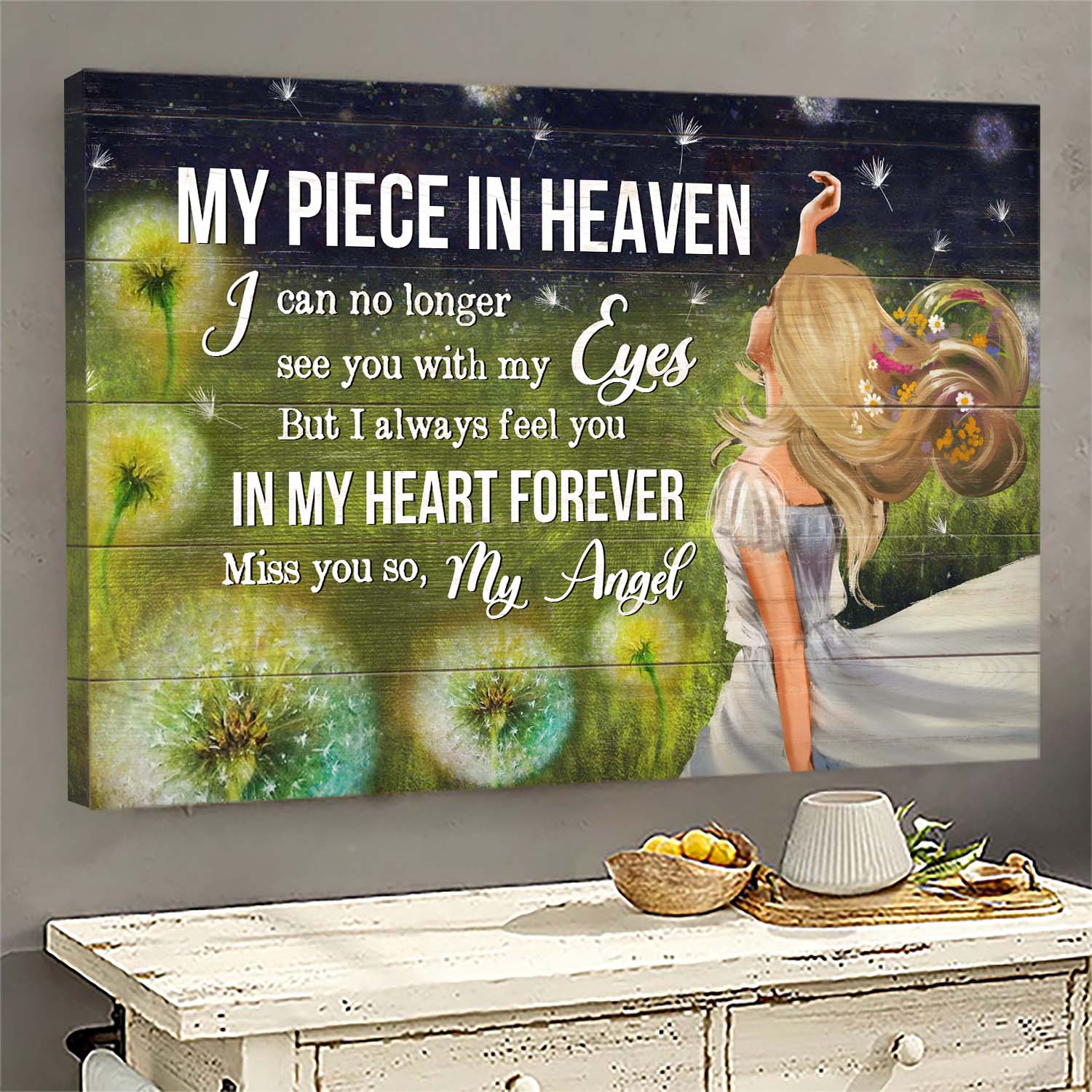 Memorial Landscape Canvas- Beautiful girl, Dandelion Field, Heaven Landscape Canvas- Gift for members family- My piece in heaven