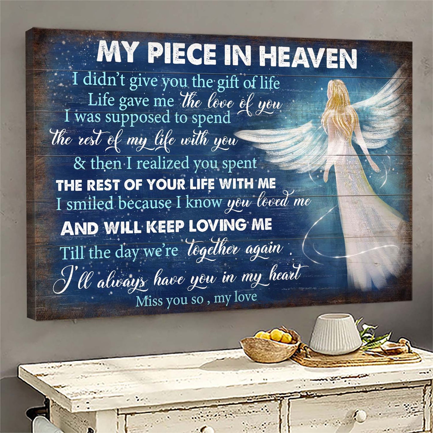 Memorial Landscape Canvas - Beautiful Angel, Till the day we're together again Landscape Canvas - Memorial Gift For Family Members - My Piece In Heaven