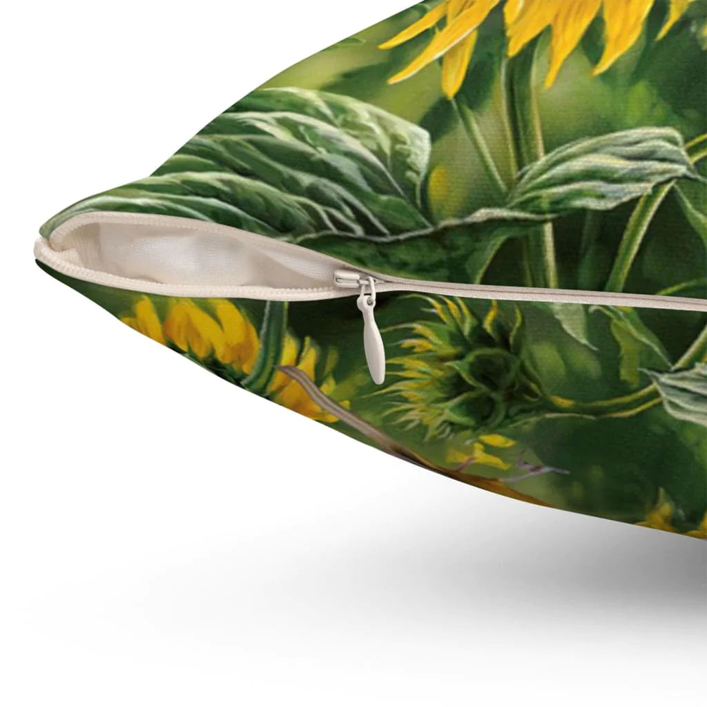 Bible Verse Pillow - Jesus Pillow - Sunflower Field, Red Cardinal - Gift For Christian - His Love Endures Forever Psalm 136 Pillow