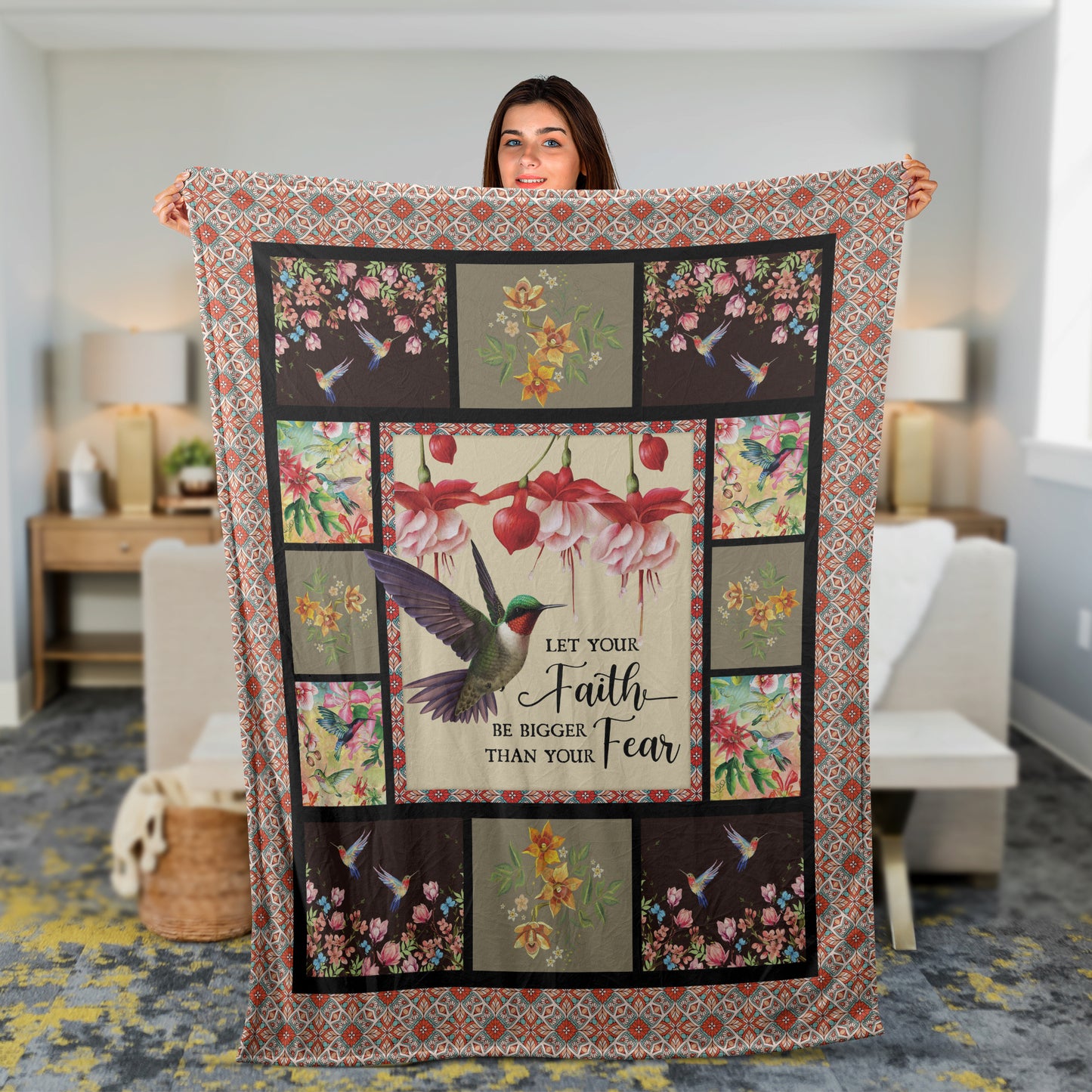 Hummingbird Blanket, Christian Throw Blanket, Faith Blanket, Inspirational Gift - Let Your Faith Be Bigger Than Your Fear Blanket