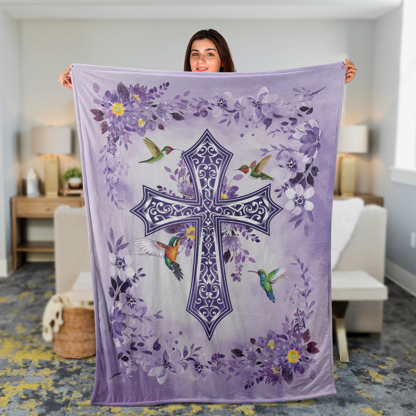 Hummingbirds And The Cross Blanket, Christian Throw Blanket, Faith Blanket, Inspirational Gift, Perfect Gift For Family, Friends