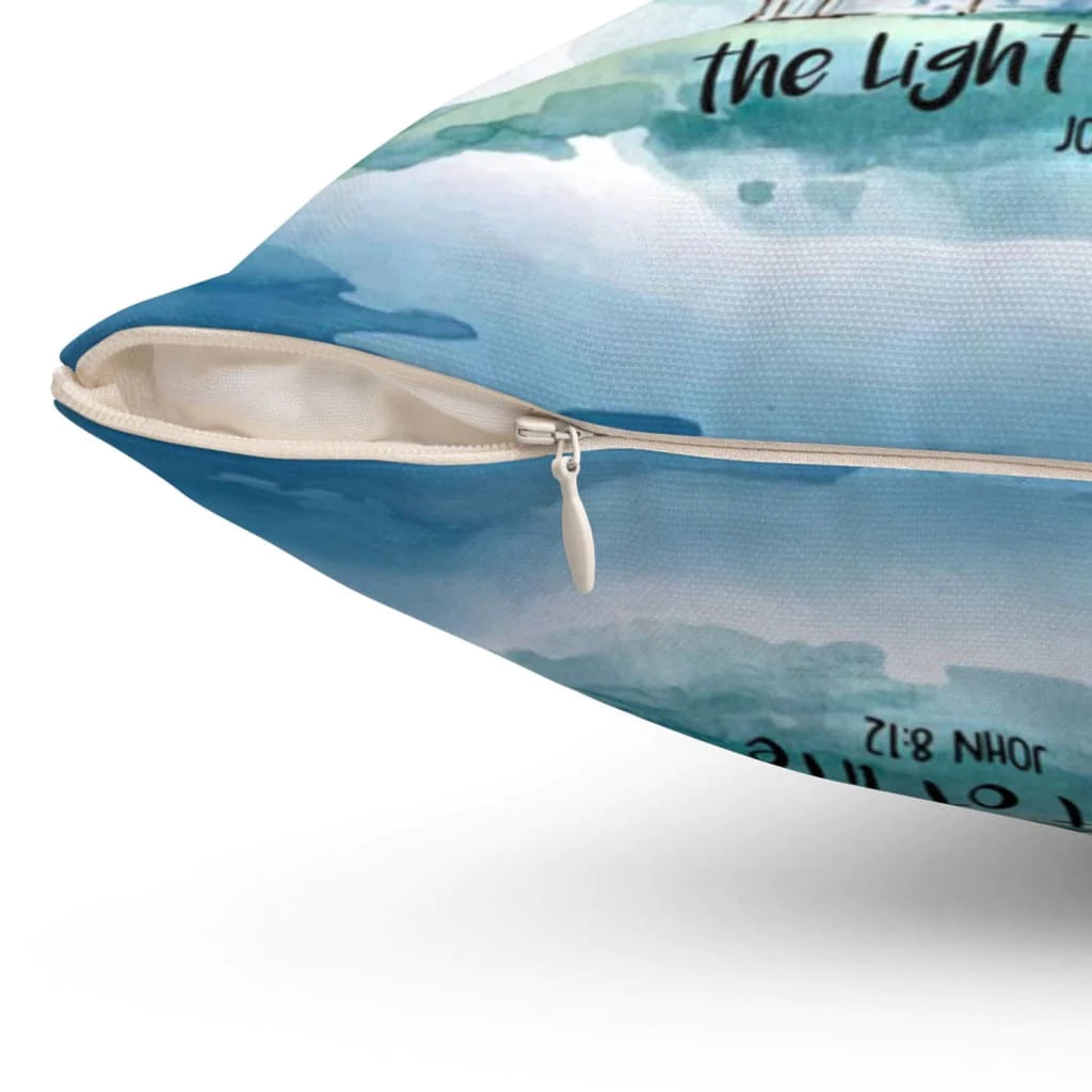 Bible Verse Pillow - Jesus Pillow - Lighthouse Pillow - Gift For Christian - I am the light of the world John 8:12 Pillow