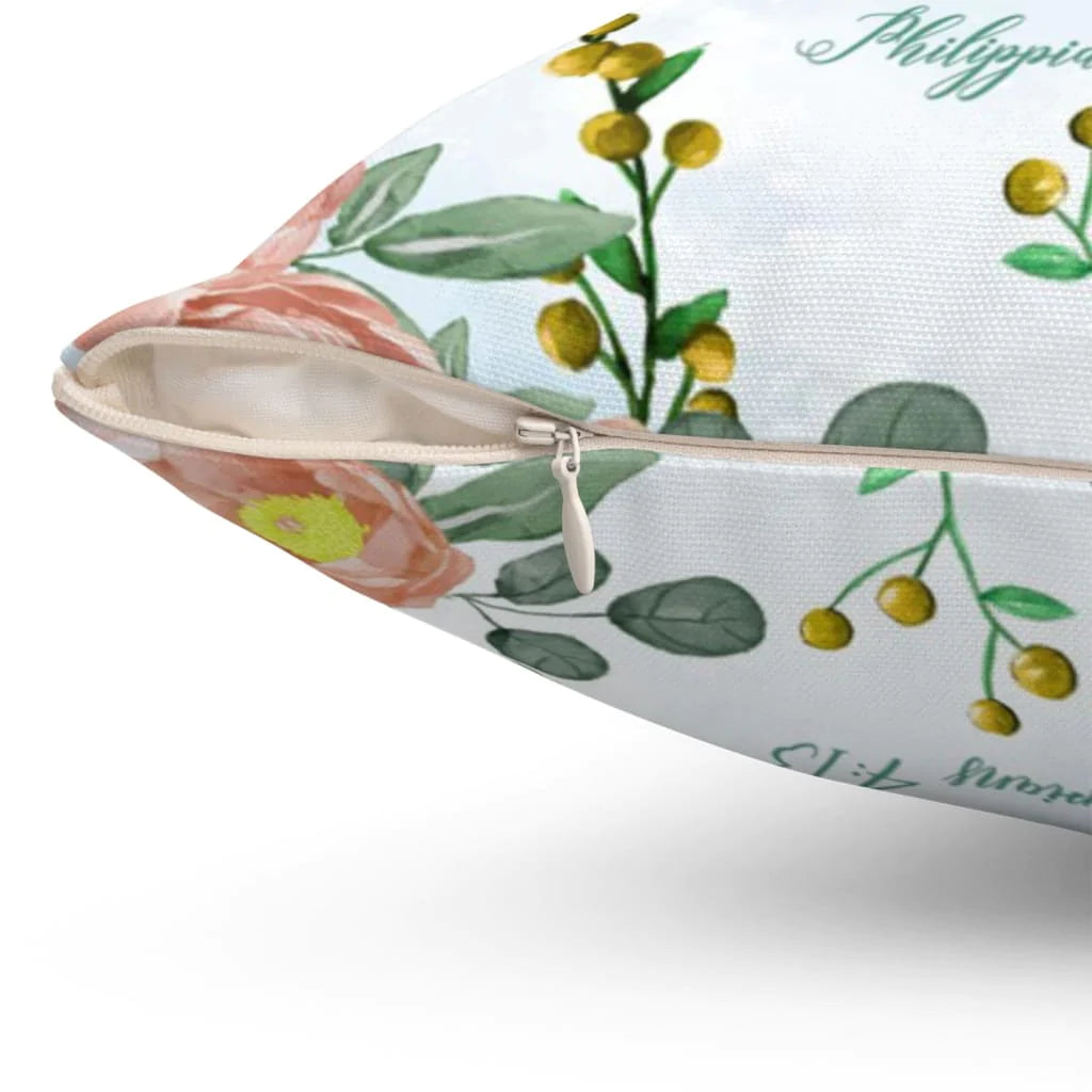 Bible Verse Pillow - Jesus Pillow - Flower Pillow - Gift For Christian - I can do all things through Christ Philippians 4:13 Pillow