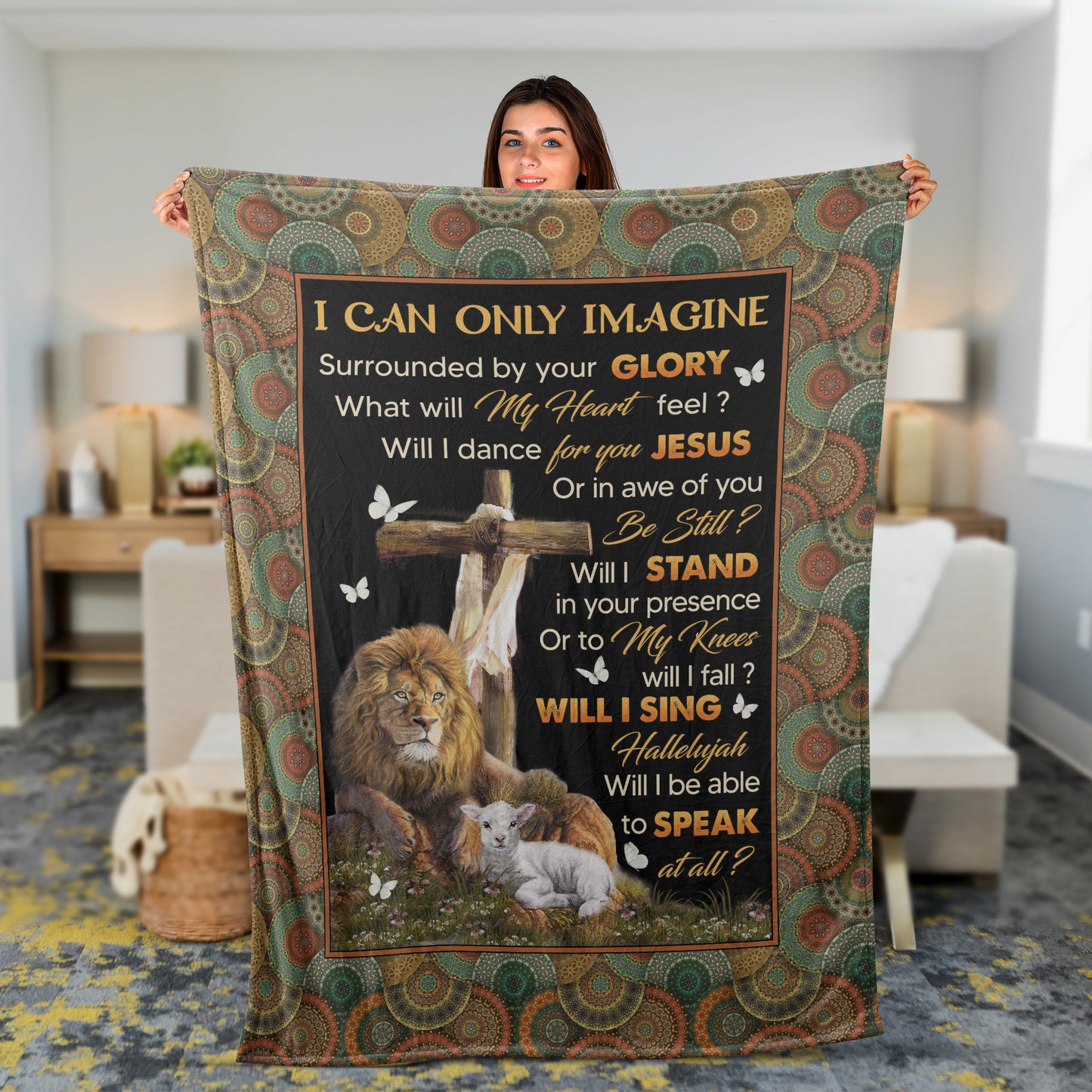 Lion And White Lamb Blanket, Cross Blanket, Christian Throw Blanket, Faith Blanket, Inspirational Gift - I Can Only Imagine Blanket