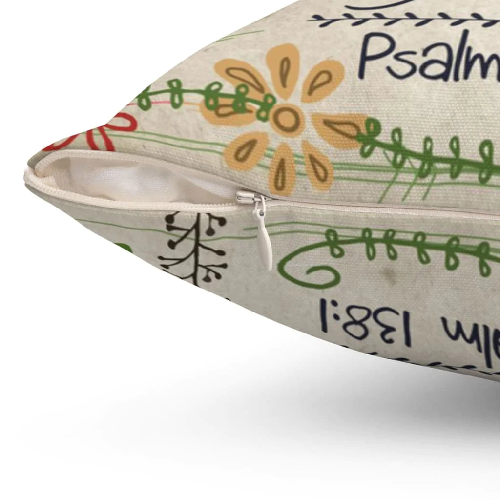Jesus Pillow - Flower Pillow - Gift For Christian - I will praise you, Lord, with all my heart Psalm 138:1 Pillow