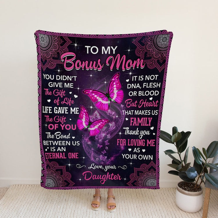 Personalized Mom Throw Blanket, To My Bonus Mom Blanket, Custom Mother's Day Gift, Blanket For Mom, Blankets For Mom Gift, Bed Sofa Home Decor