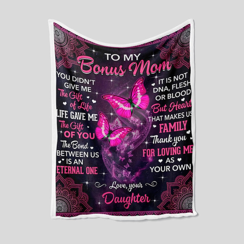 Personalized Mom Throw Blanket, To My Bonus Mom Blanket, Custom Mother's Day Gift, Blanket For Mom, Blankets For Mom Gift, Bed Sofa Home Decor