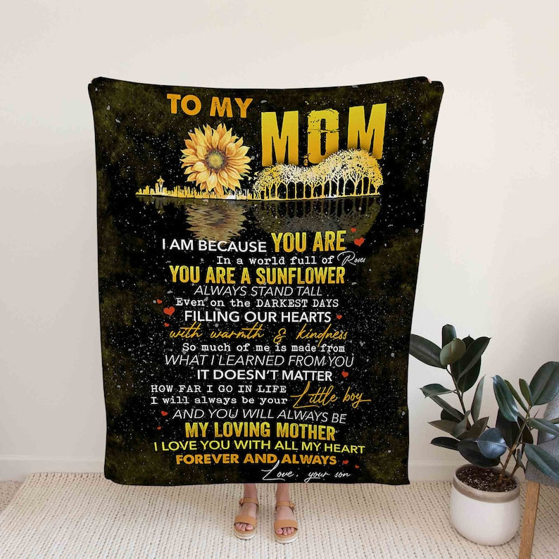 Personalized Mom Throw Blanket, To My Mom Sunflower Blanket, Mother's Day Gift, Blanket For Mom Gifts, Bed Sofa Home Decor