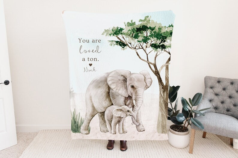 Elephant Blanket, Custom Mothers Day Blanket, Grandma Gift, Elephant Gifts For Women, Kids Blanket Personalized, Watercolor Elephant, Nana Blanket
