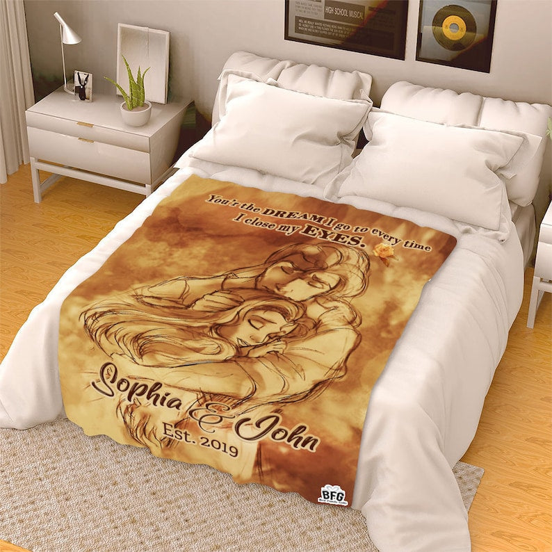Personalized Couple Blanket - Beauty And Beast Blanket - Custom Romantic Gift For Couple, Lover, Husband, Wife, Newlyweds, Birthday, Anniversary Wedding, Christmas, Valentine's Day Blanket