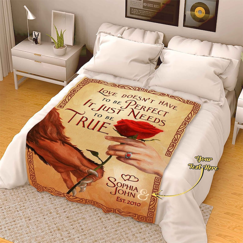 Personalized Couple Blanket - Beauty And Beast Blanket - Custom Romantic Gift For Couple, Lover, Husband, Wife - Gifts for Newlyweds, Birthday, Anniversary Wedding, Christmas, Valentine's Day Blanket