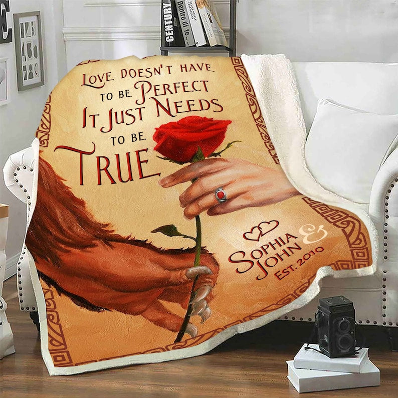 Personalized Couple Blanket - Beauty And Beast Blanket - Custom Romantic Gift For Couple, Lover, Husband, Wife - Gifts for Newlyweds, Birthday, Anniversary Wedding, Christmas, Valentine's Day Blanket