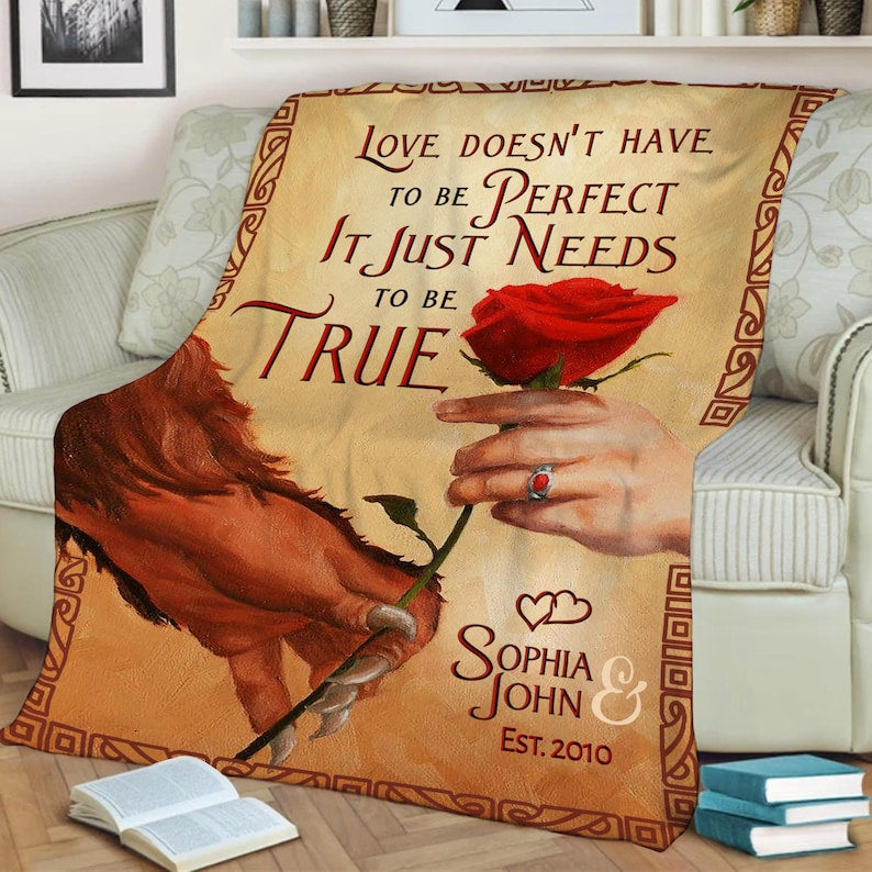 Personalized Couple Blanket - Beauty And Beast Blanket - Custom Romantic Gift For Couple, Lover, Husband, Wife - Gifts for Newlyweds, Birthday, Anniversary Wedding, Christmas, Valentine's Day Blanket