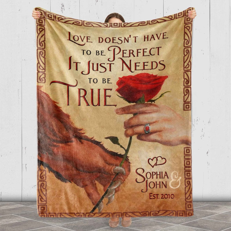 Personalized Couple Blanket - Beauty And Beast Blanket - Custom Romantic Gift For Couple, Lover, Husband, Wife - Gifts for Newlyweds, Birthday, Anniversary Wedding, Christmas, Valentine's Day Blanket
