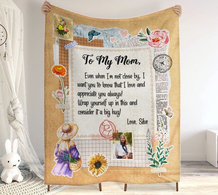 Personalized To My Mom Letter Blanket, Custom Photo Blanket, Mother's Day Gift From Daughter, Cute Throw Fleece Blanket
