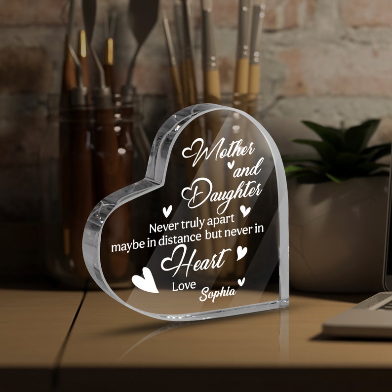 Mother's Day Mother And Daughter Heart Shaped Acrylic Plaque - Custom Name Gifts For Mother, Mom, Mama, Gigi, Nana