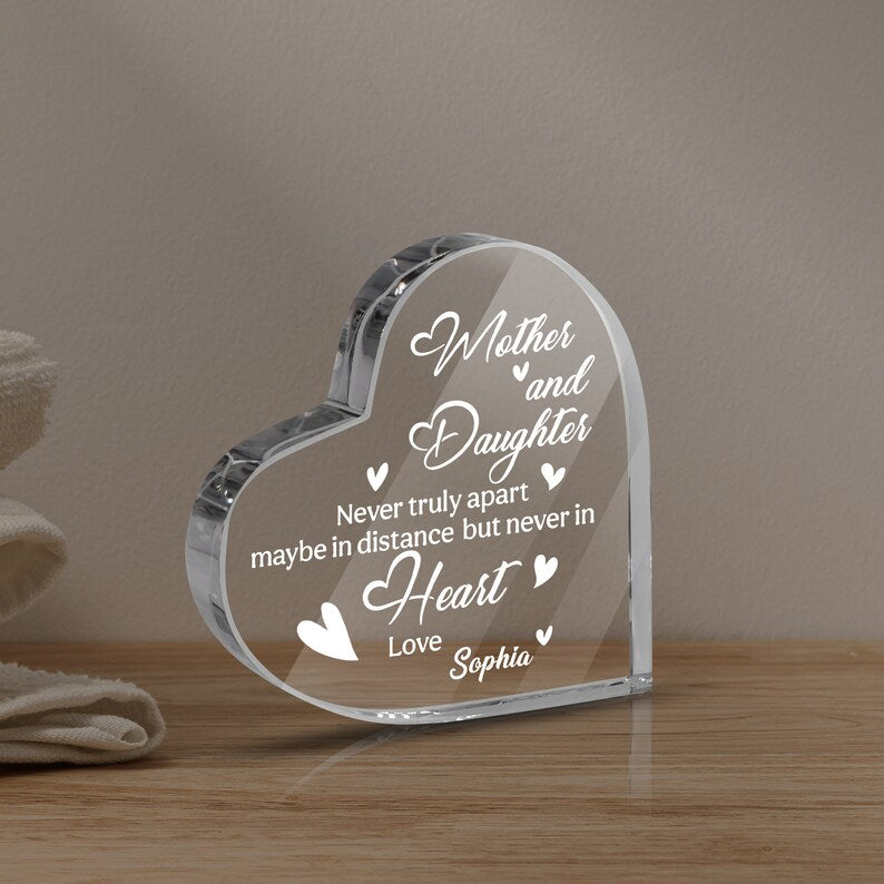 Mother's Day Mother And Daughter Heart Shaped Acrylic Plaque - Custom Name Gifts For Mother, Mom, Mama, Gigi, Nana