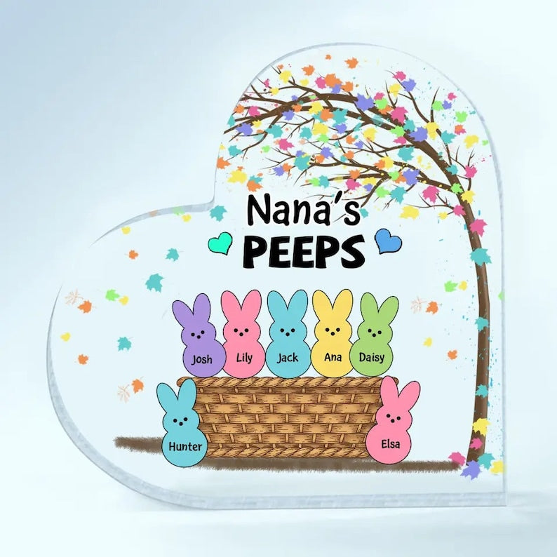 Mother's Day Nana's Peeps Heart Shaped Acrylic Plaque, Grandma Gigi Nana Easter Home Decor - Personalized Photo Gifts For Mother, Mom, Mama