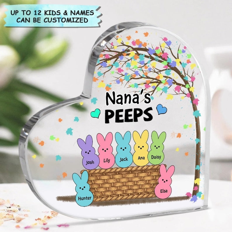 Mother's Day Nana's Peeps Heart Shaped Acrylic Plaque, Grandma Gigi Nana Easter Home Decor - Personalized Photo Gifts For Mother, Mom, Mama