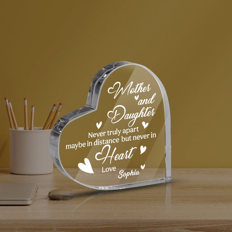 Mother's Day Mother And Daughter Heart Shaped Acrylic Plaque - Custom Name Gifts For Mother, Mom, Mama, Gigi, Nana