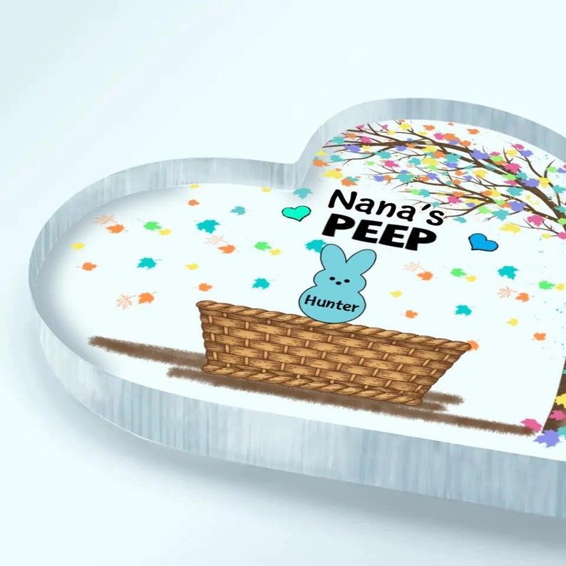 Mother's Day Nana's Peeps Heart Shaped Acrylic Plaque, Grandma Gigi Nana Easter Home Decor - Personalized Photo Gifts For Mother, Mom, Mama