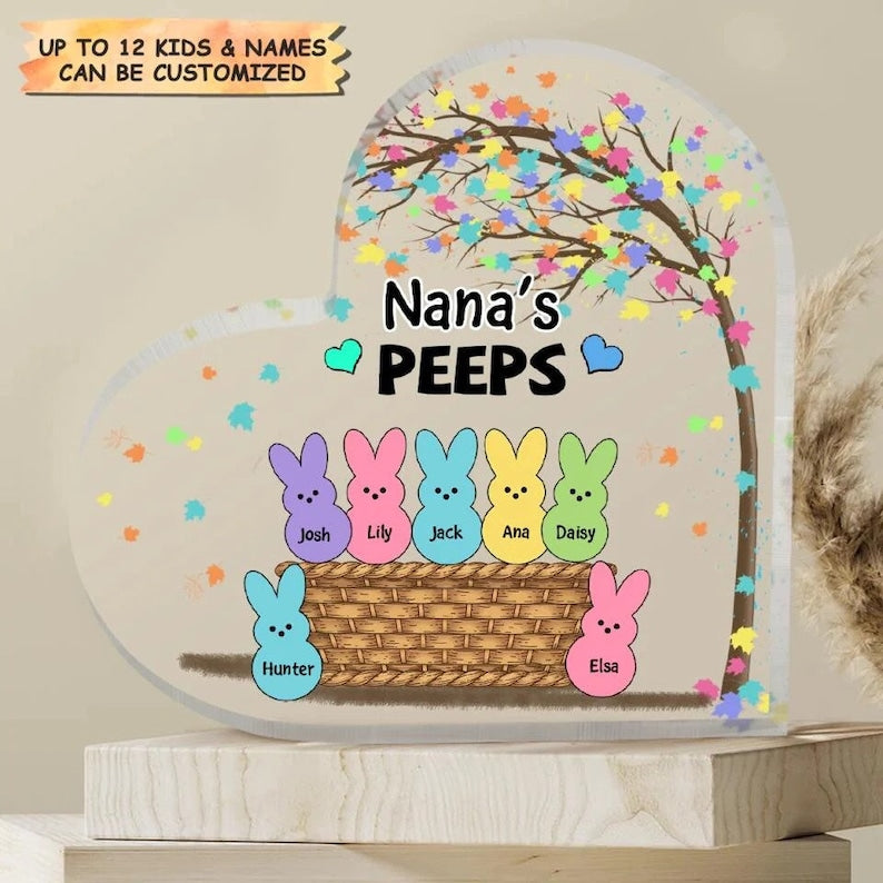 Mother's Day Nana's Peeps Heart Shaped Acrylic Plaque, Grandma Gigi Nana Easter Home Decor - Personalized Photo Gifts For Mother, Mom, Mama