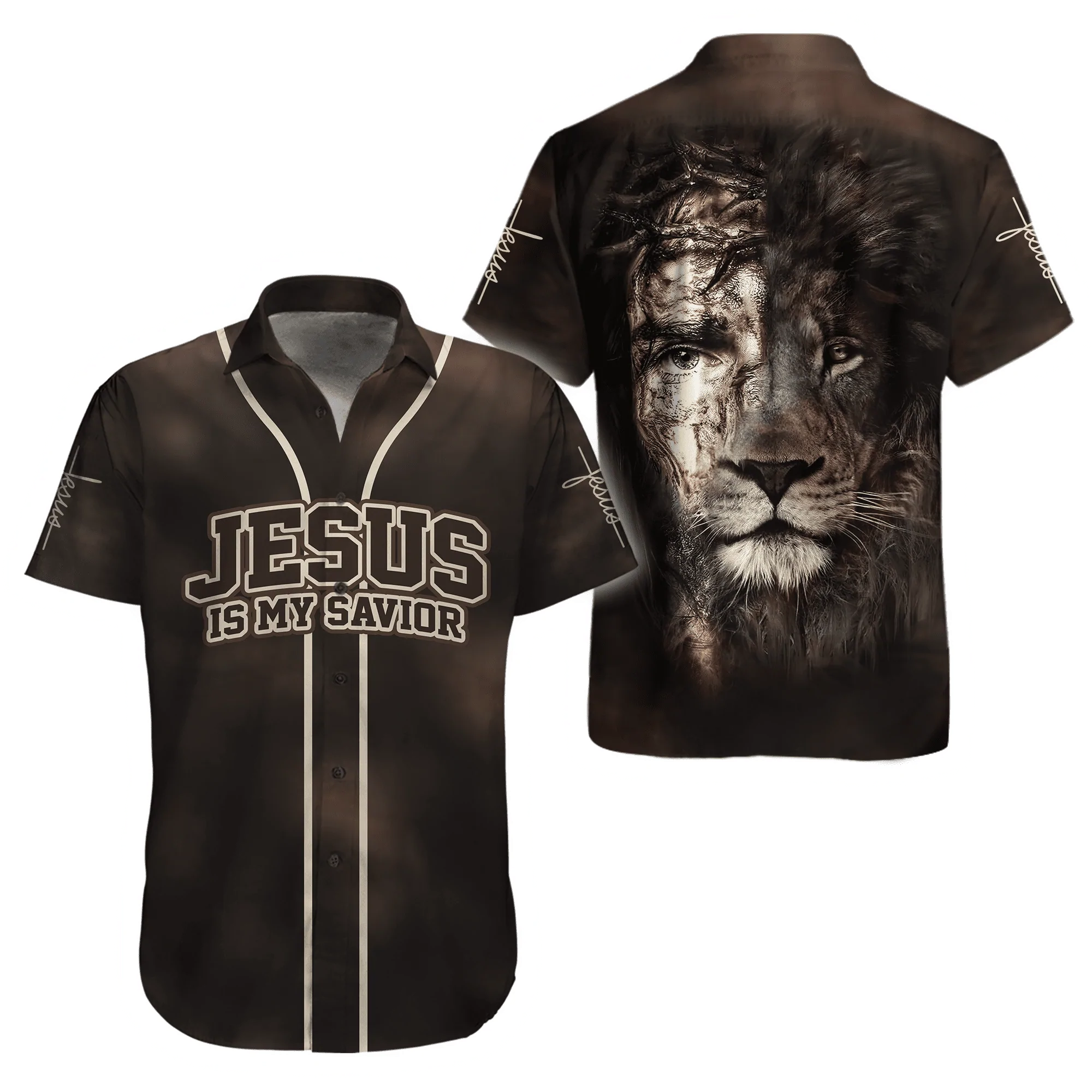 Jesus Lion Face Printed 3D Hawaiian Shirt for Men and Women