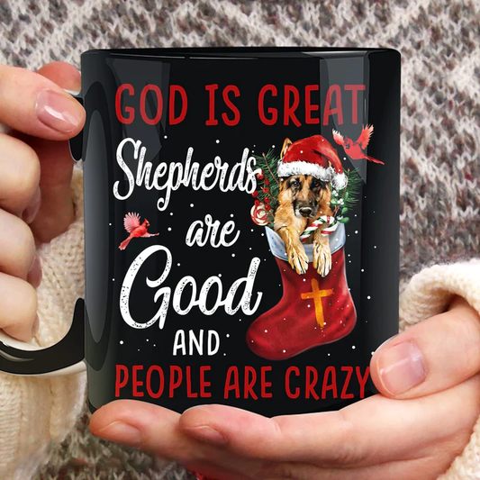 German Shepherds Black Mug, Jesus Black Mug, Best Christian Gift For Dog Lovers, Dog Mom, Dog Dad - God Is Great, German Shepherds Are Good Mug