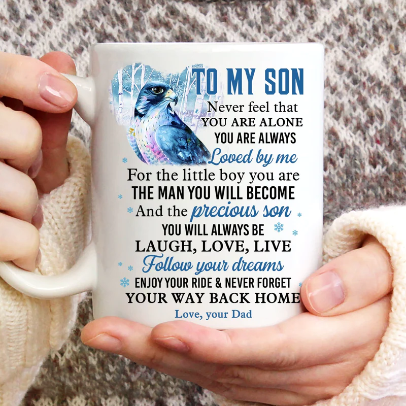Gift for Son- Dad to son, Eagle watercolor, To my Son mug- Never forget your way back home - Family White Mug