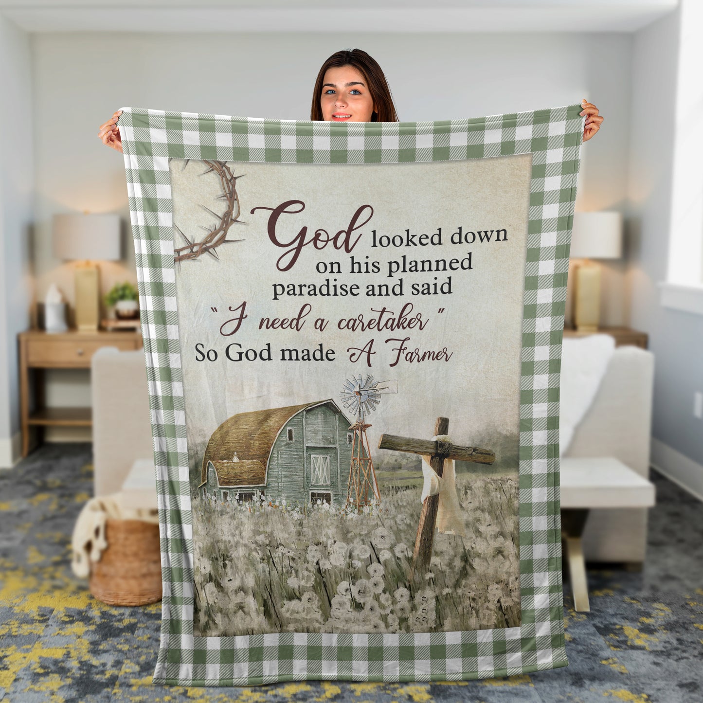 Christian Throw Blanket, Faith Blanket, Jesus Christ Blanket, Inspirational Gift, Beautiful Life On Farm - Need A Caretakes God Made A Farmer