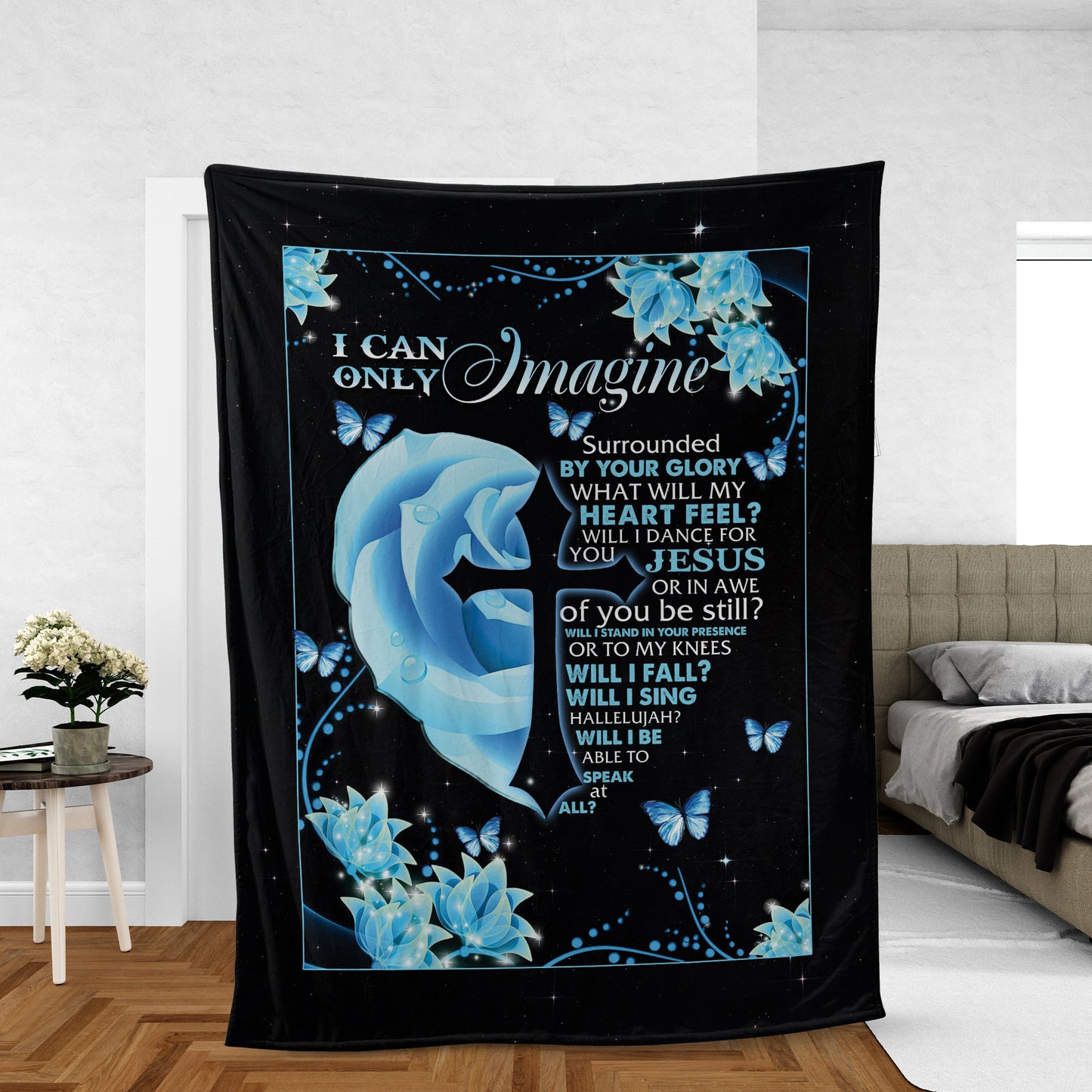 Christian Throw Blanket, Faith Blanket, Jesus Christ Blanket, Inspirational Gift, Blue Rose And Cross Blanket - I Can Only Imagine