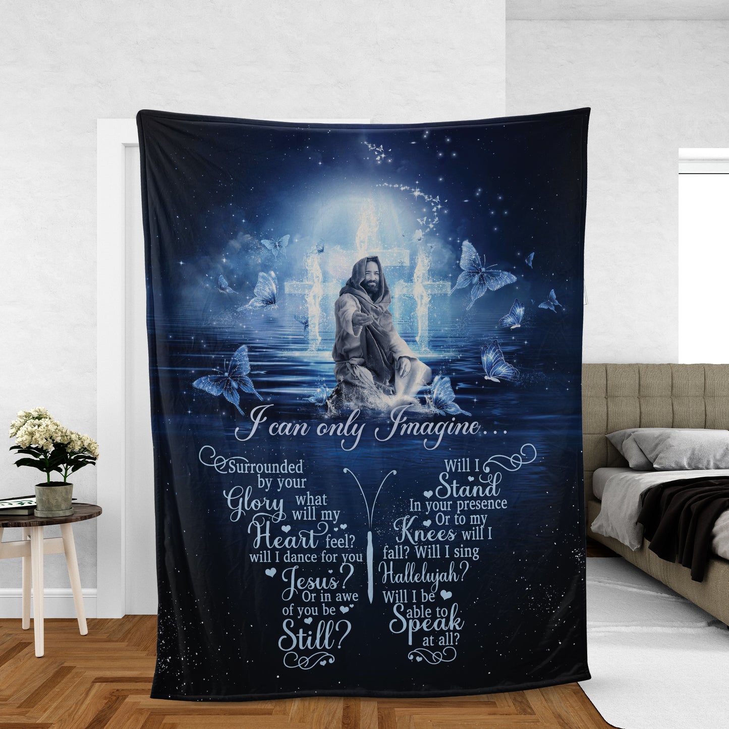 Christian Throw Blanket, Faith Blanket, Jesus Christ Blanket, Inspirational Gift - Cross Symbol And Blue Butterfly, I Can Only Imagine
