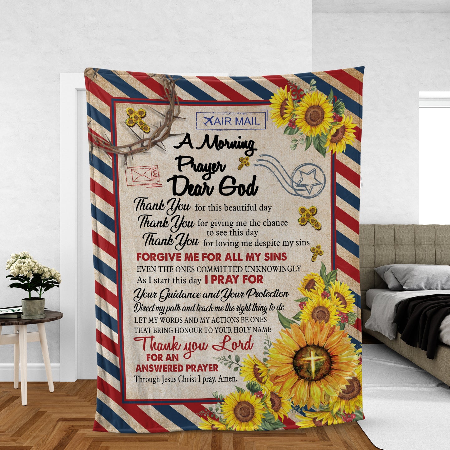 Christian Throw Blanket, Sunflower And Letter Blanket, Faith Blanket, Dear God - Thank You Lord For And Answered Prayer