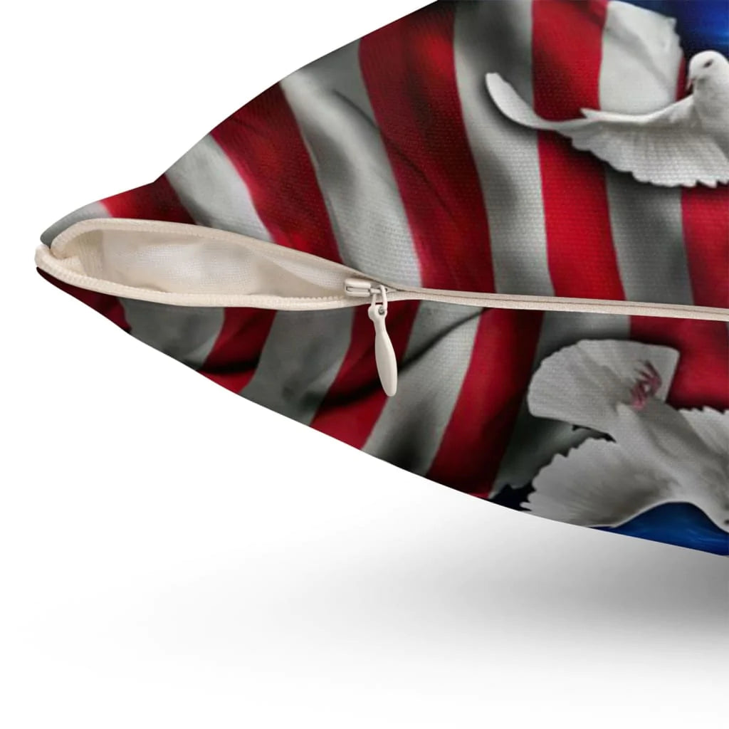 Jesus Pillow - Christian, Dove, Lion, American flag Pillow - Gift For Christian - Jesus USA Flag of Faith Pillow