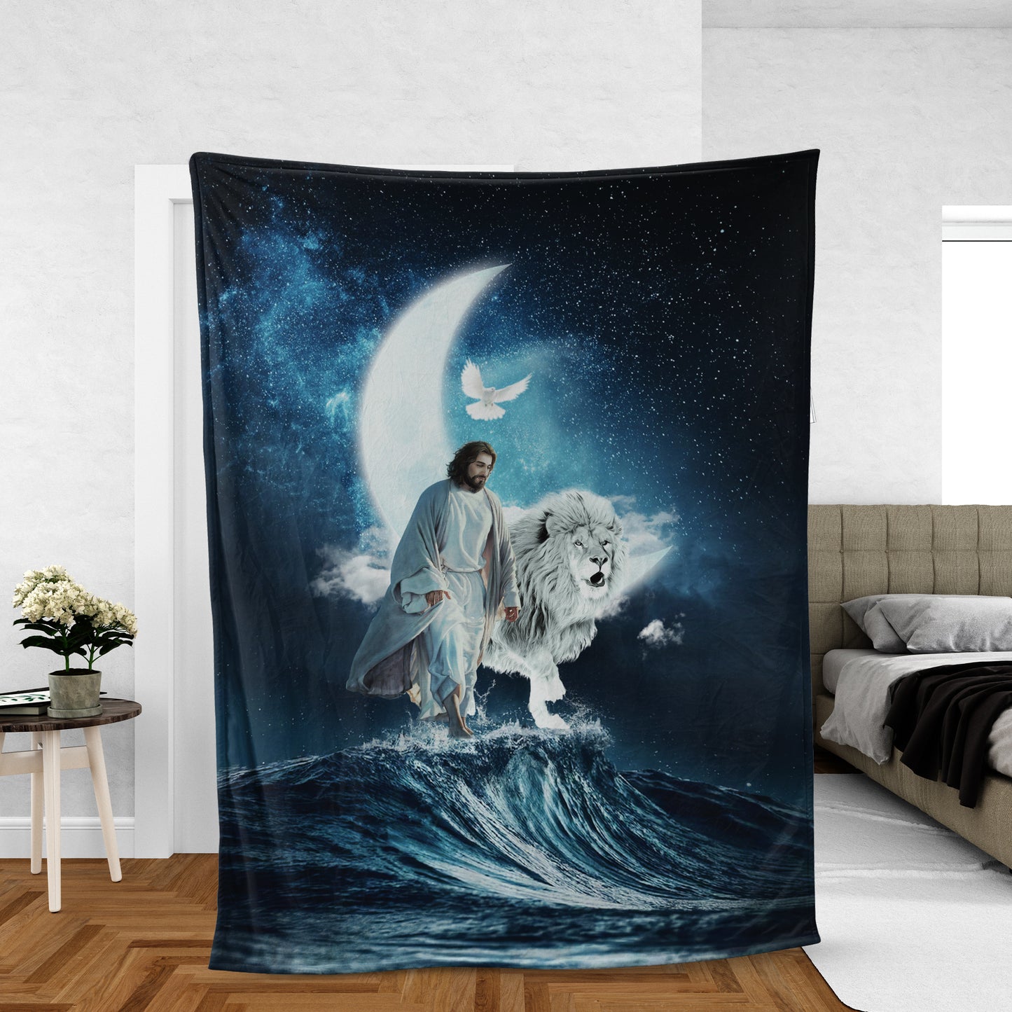 Christian Throw Blanket, Faith Blanket, Jesus Blanket, Inspirational Gift - The Lion Of Judah, White Lion Drawing, Jesus Walks On Water