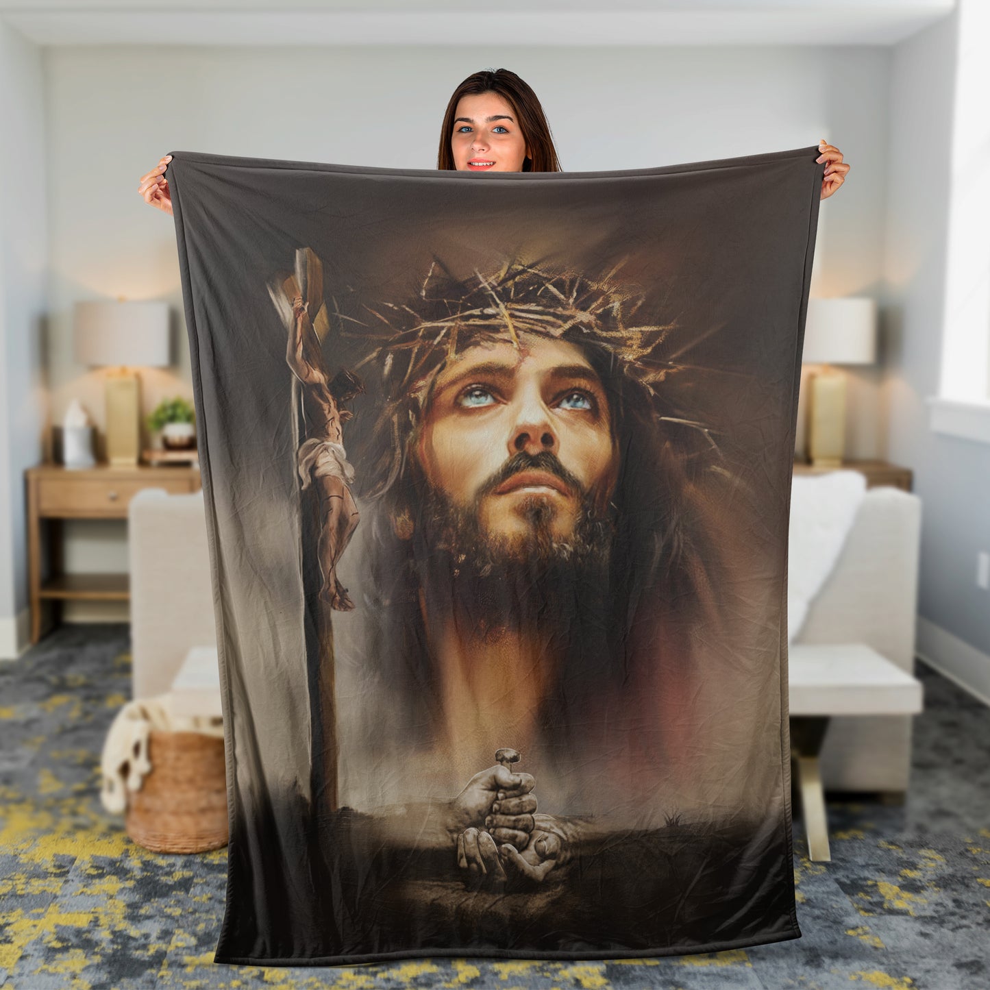 Christian Throw Blanket, Faith Blanket, Jesus Blanket, Inspirational Gift - Wooden Cross, The Life Of Jesus, Take My Hand