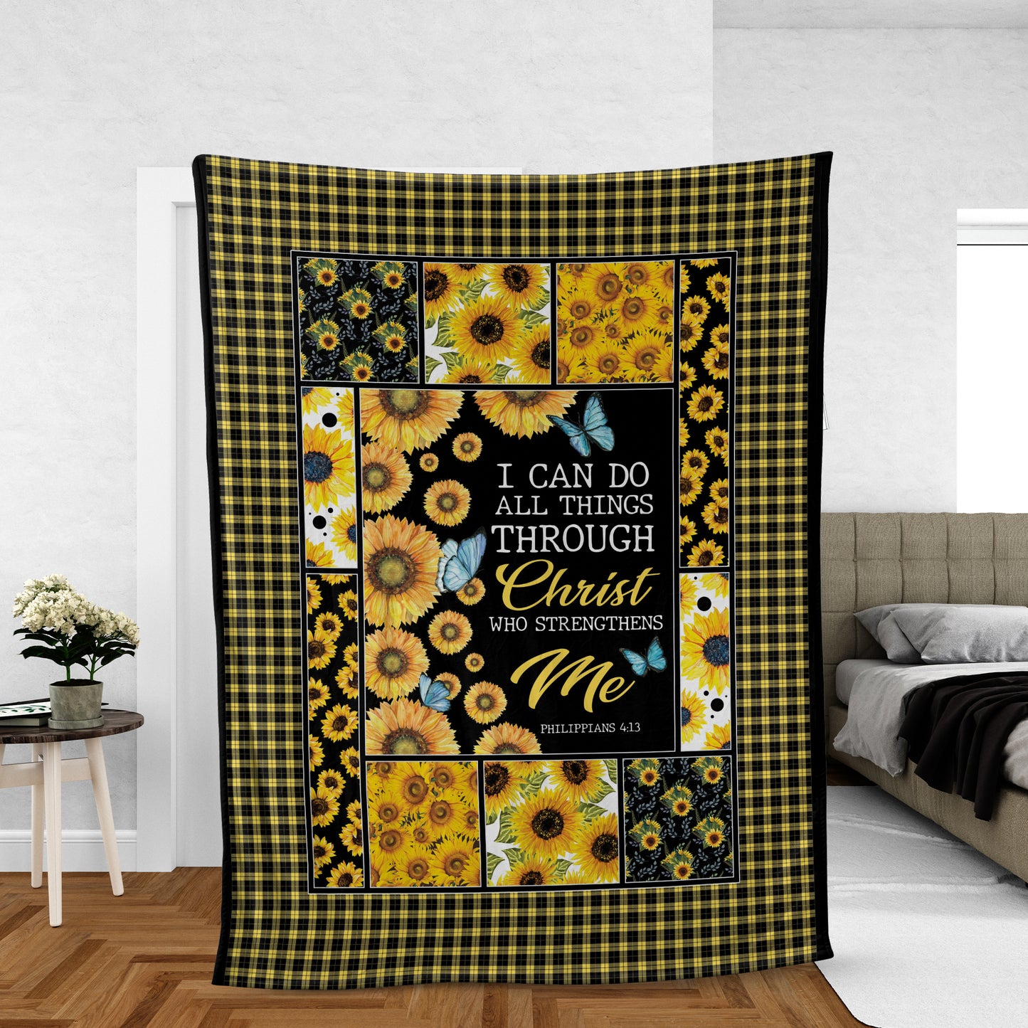Sunflower Throw Blanket, Christian Throw Blanket, Faith Blanket, Jesus Blanket, Inspirational Gift - I Can Do All Things Through Jesus