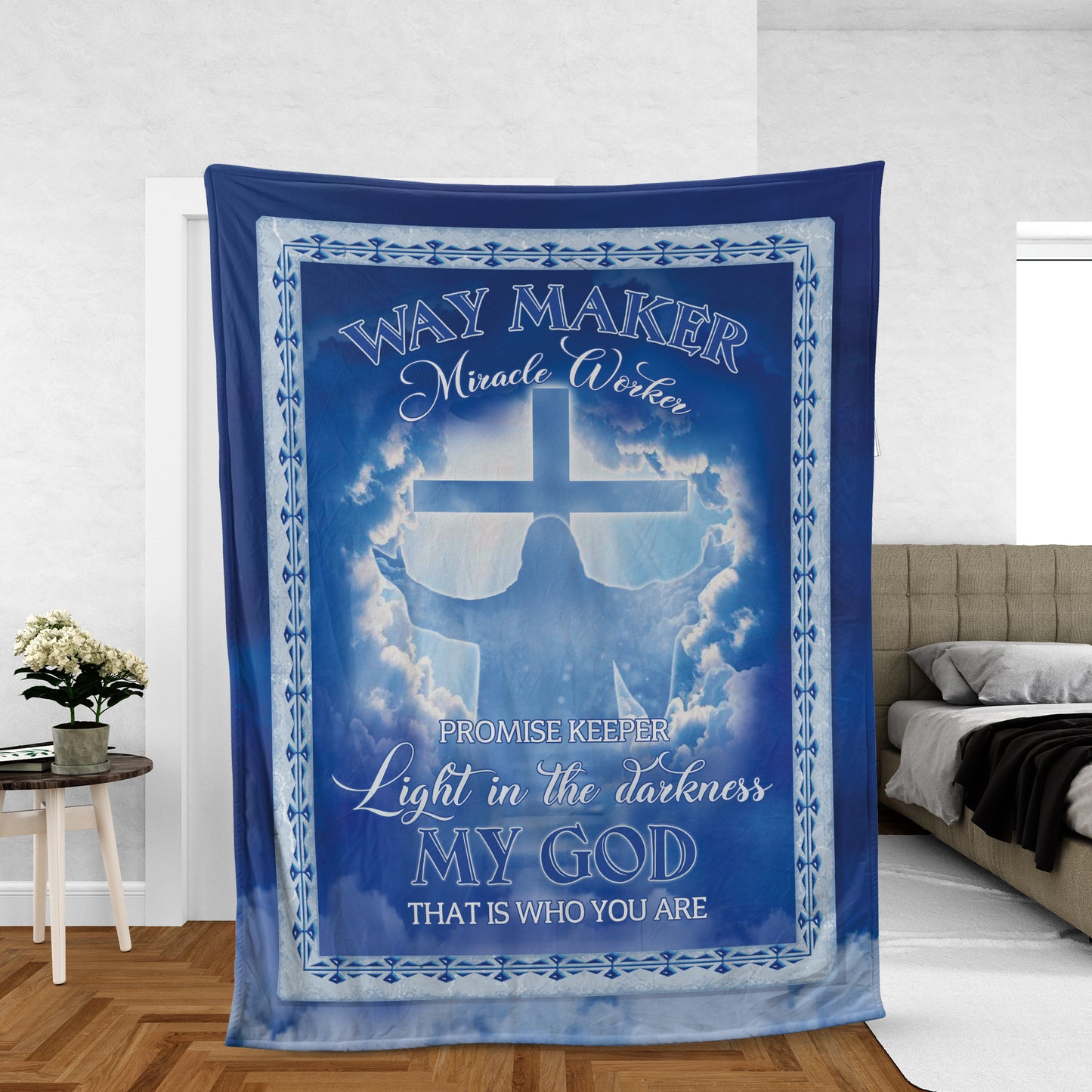 Christian Throw Blanket, Faith Blanket, Jesus Blanket, Inspirational Gift - Way Maker, Miracle Worker, Jesus With Open Arms On The Sky