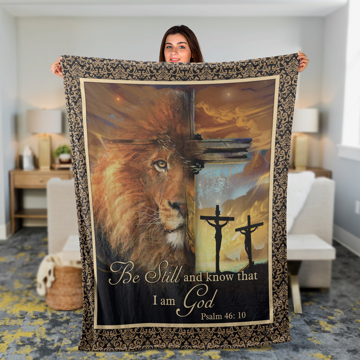 Christian Throw Blanket, Faith Blanket, Jesus Blanket, Inspirational Gift - Lion king, Galaxy and Cross, Be still and know that I am God