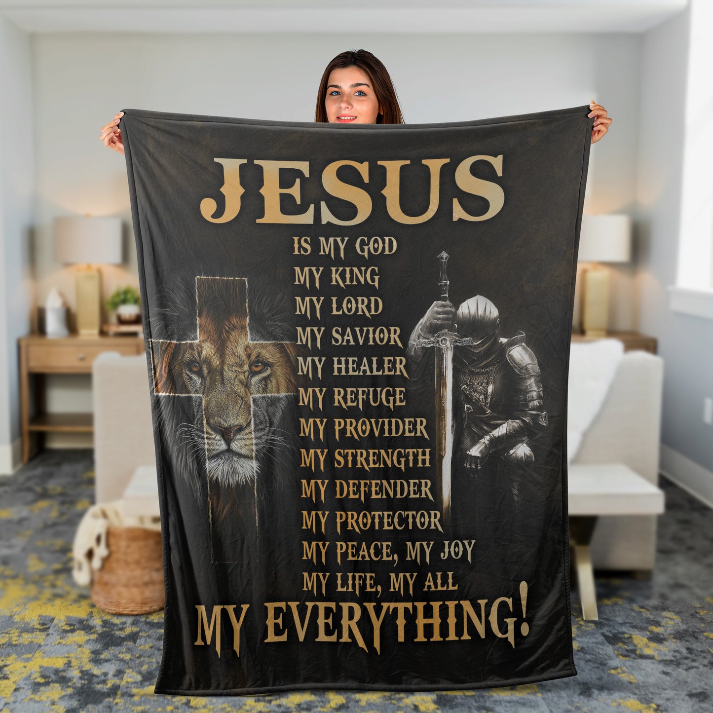 Christian Throw Blanket, Faith Blanket, Jesus Blanket, Inspirational Gift - Lion Of Judah, Knight Of God, Warrior Painting, Jesus Is My Everything