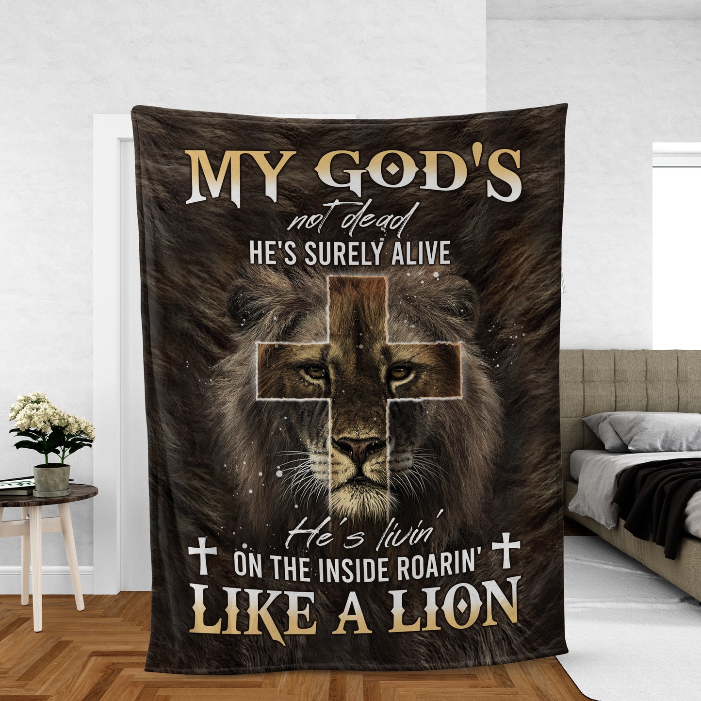 Christian Throw Blanket, Faith Blanket, Jesus Blanket, Inspirational Gift - Lion Of Judah, Lion Painting, The Holy Cross, My God Is Not Dead