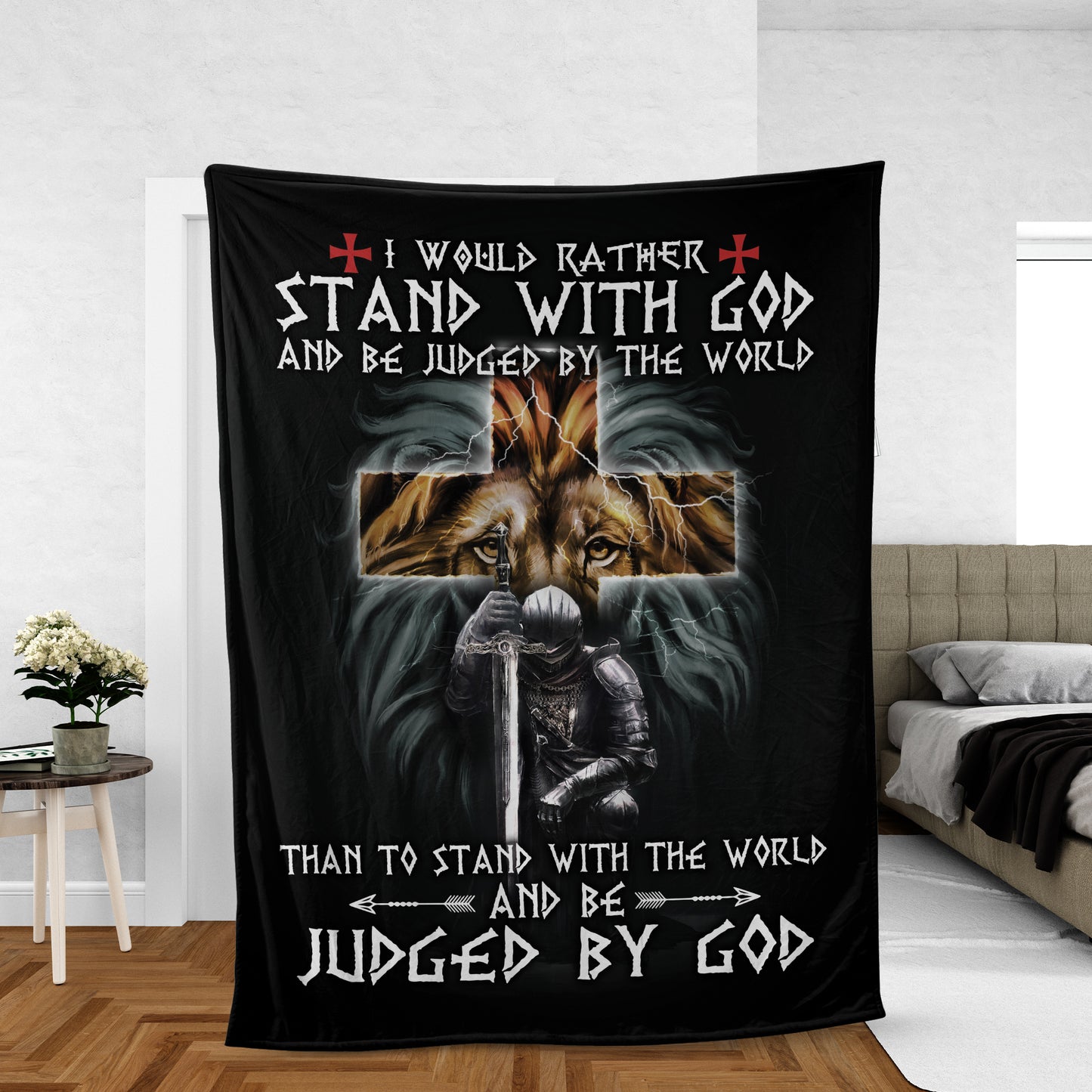 Christian Throw Blanket, Faith Blanket, Inspirational Gift - Lion Of Judah Blanket, Warrior Of God, Jesus Cross, Stand With God And Judged By God