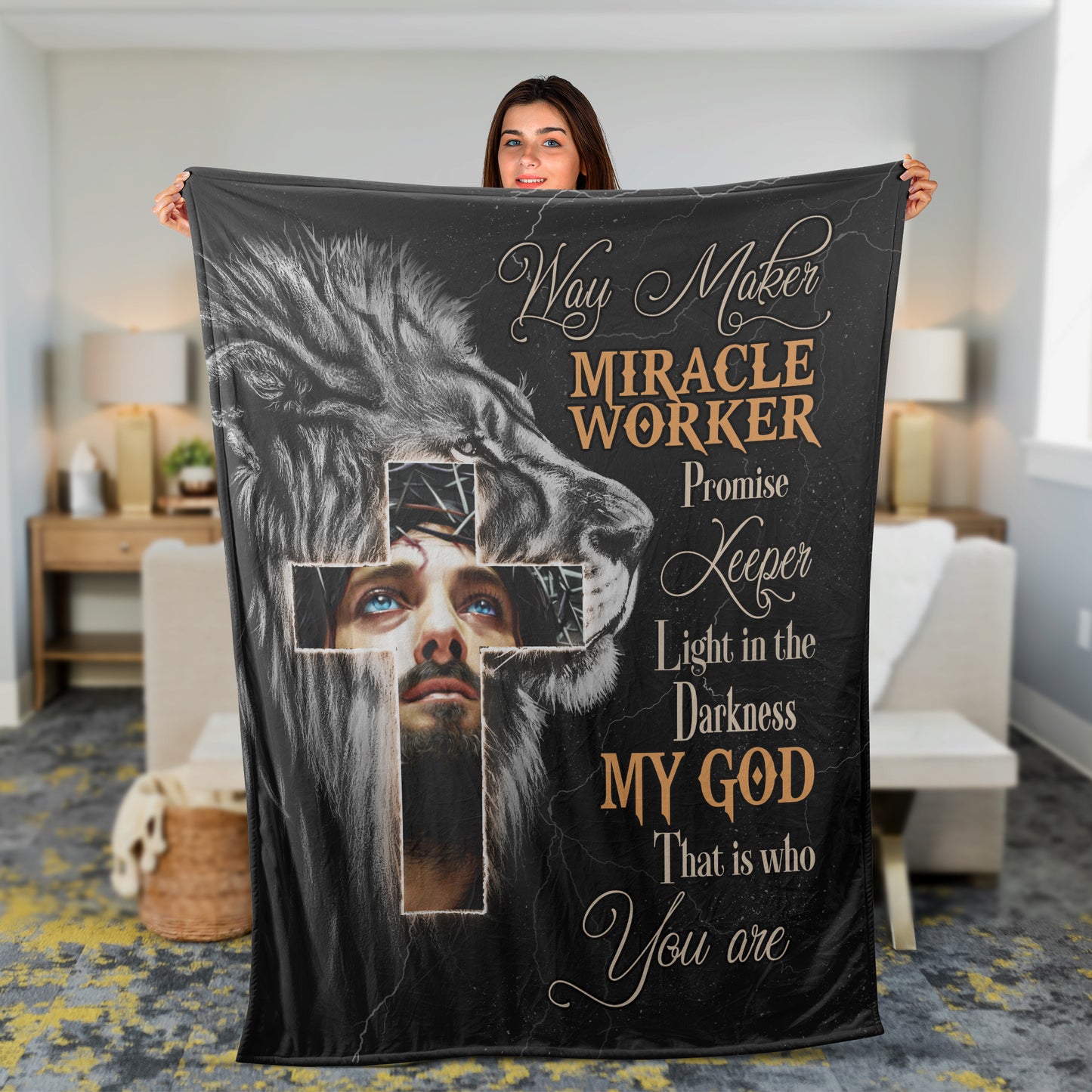 Christian Throw Blanket, Faith Blanket, Jesus Blanket, Inspirational Gift - Lion And Jesus Blanket - My God Is The Light In The Darkness