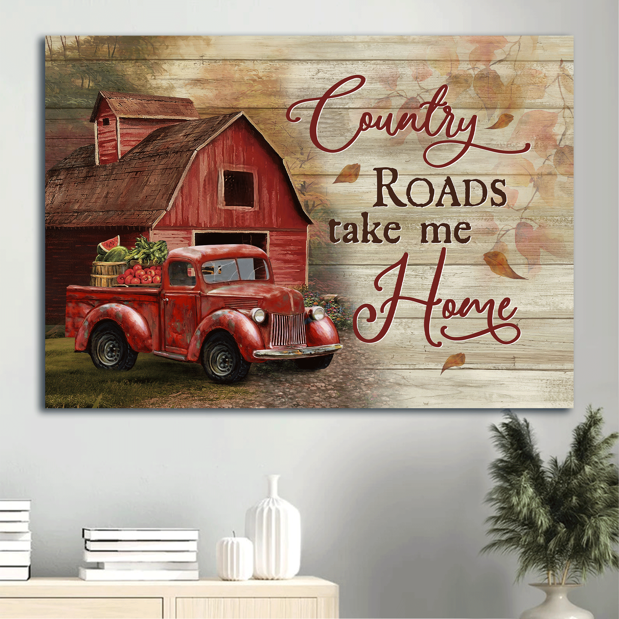 Jesus Landscape Canvas - Big House, Red Ladybug Car, Peace Farm Landscape Canvas - Gift For Christian - Country Roads Take Me Home Landscape Canvas