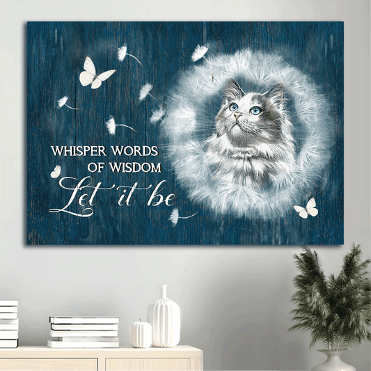 Jesus Landscape Canvas - Beautiful Cat, Dandelion Drawing, White Butterfly Landscape Canvas - Gift For Christian - Let It Be