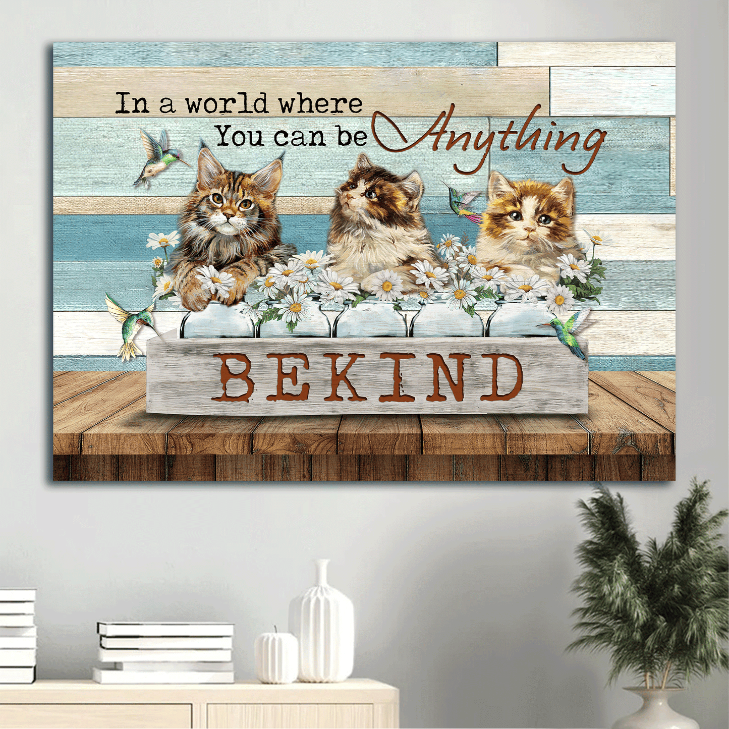 Jesus Landscape Canvas - Beautiful cat drawing, Daisy field, Hummingbird Landscape Canvas - Gift For Christian - In a world where you can be anything