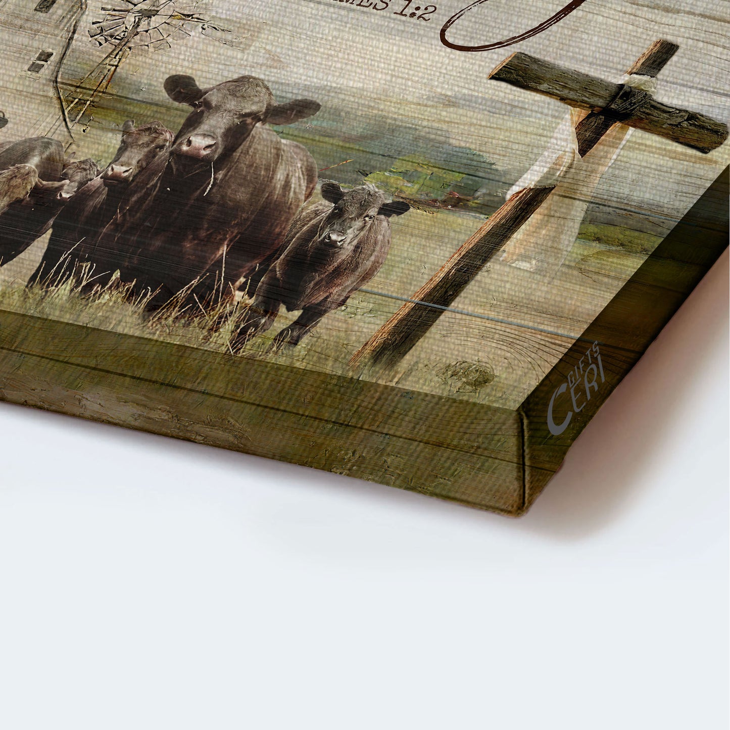 Jesus Landscape Canvas - Angus Cow, Tranquil farm, Old Barn Painting, Wooden Cross Landscape Canvas - Gift For Religious Christian - Today I choose joy