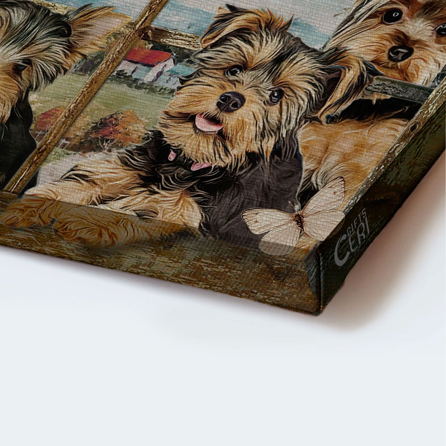 Jesus And Yorkshire Terrier Dog Landscape Canvas - Watercolor Yorkshire Terrier, White Butterfly Canvas - Gift For Christian, Dog Lovers - Simply Blessed