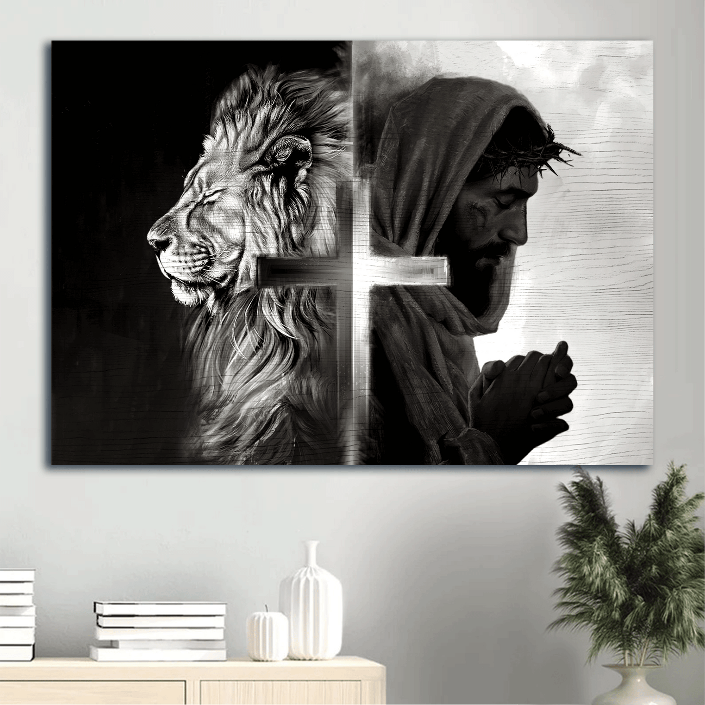 Jesus Landscape Canvas- Black and white painting, Lion of Judah, Pray for healing- Gift for Christian- Landscape Canvas Prints, Christian Wall Art